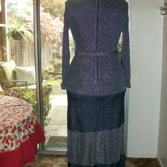 Vintage "COCO California" Evening Gown in Navy w/Silver  Size 16 - Picture 2 of 6